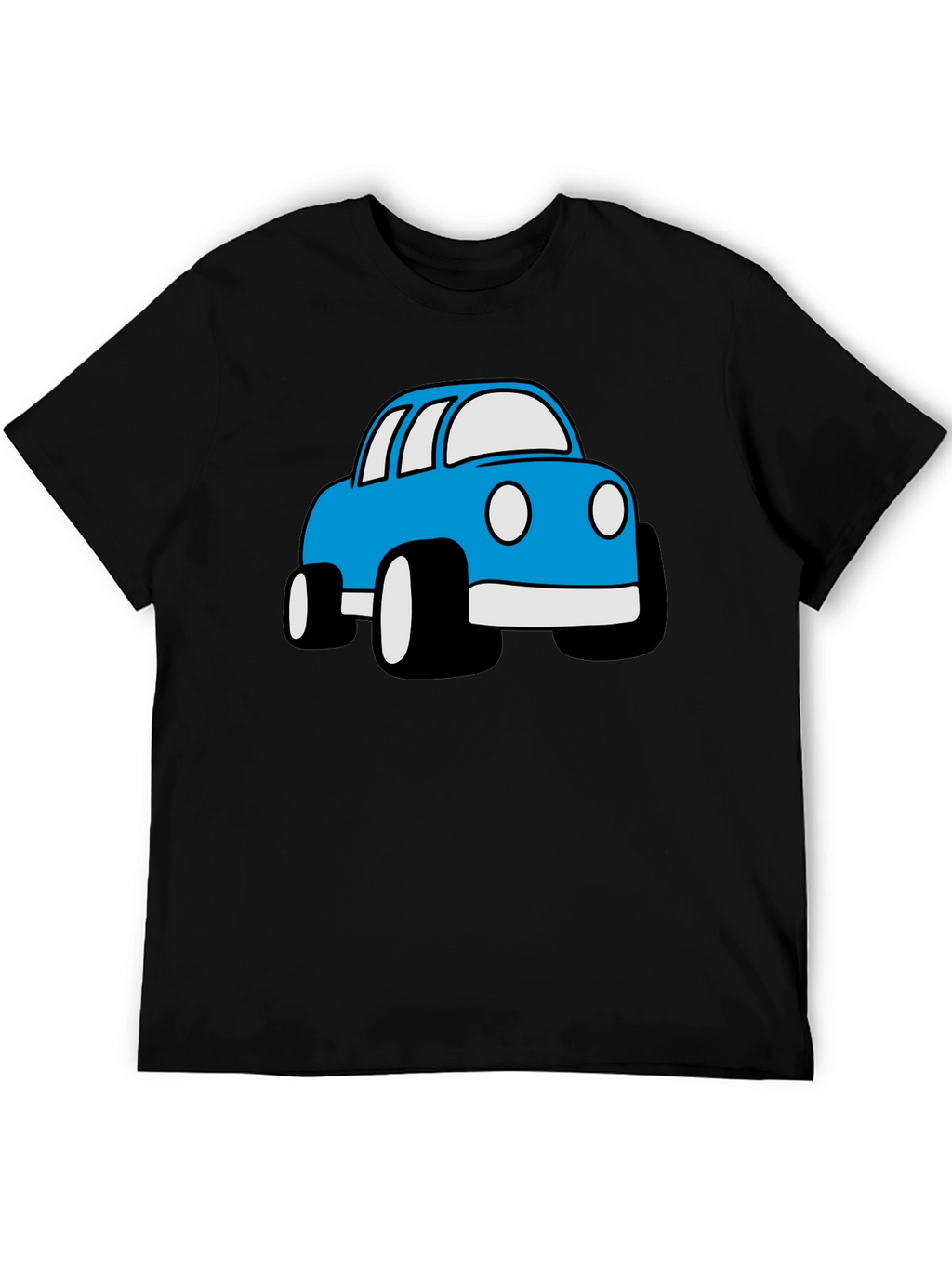 Blue Cartoon Car Graphic Black T-Shirt