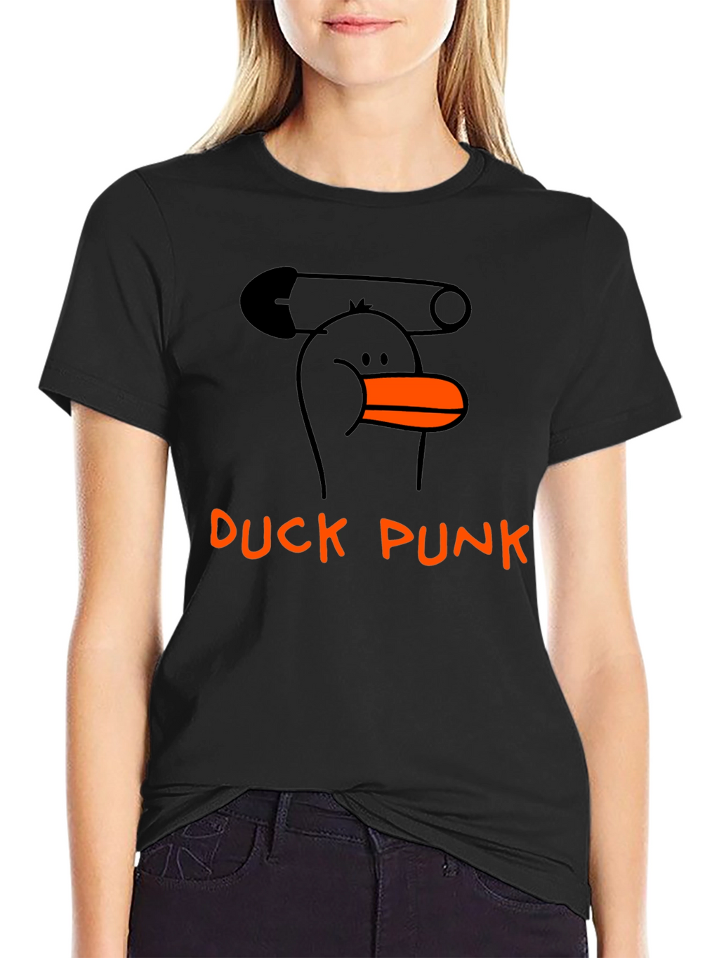 Duck Punk Black Cotton Graphic T-Shirt