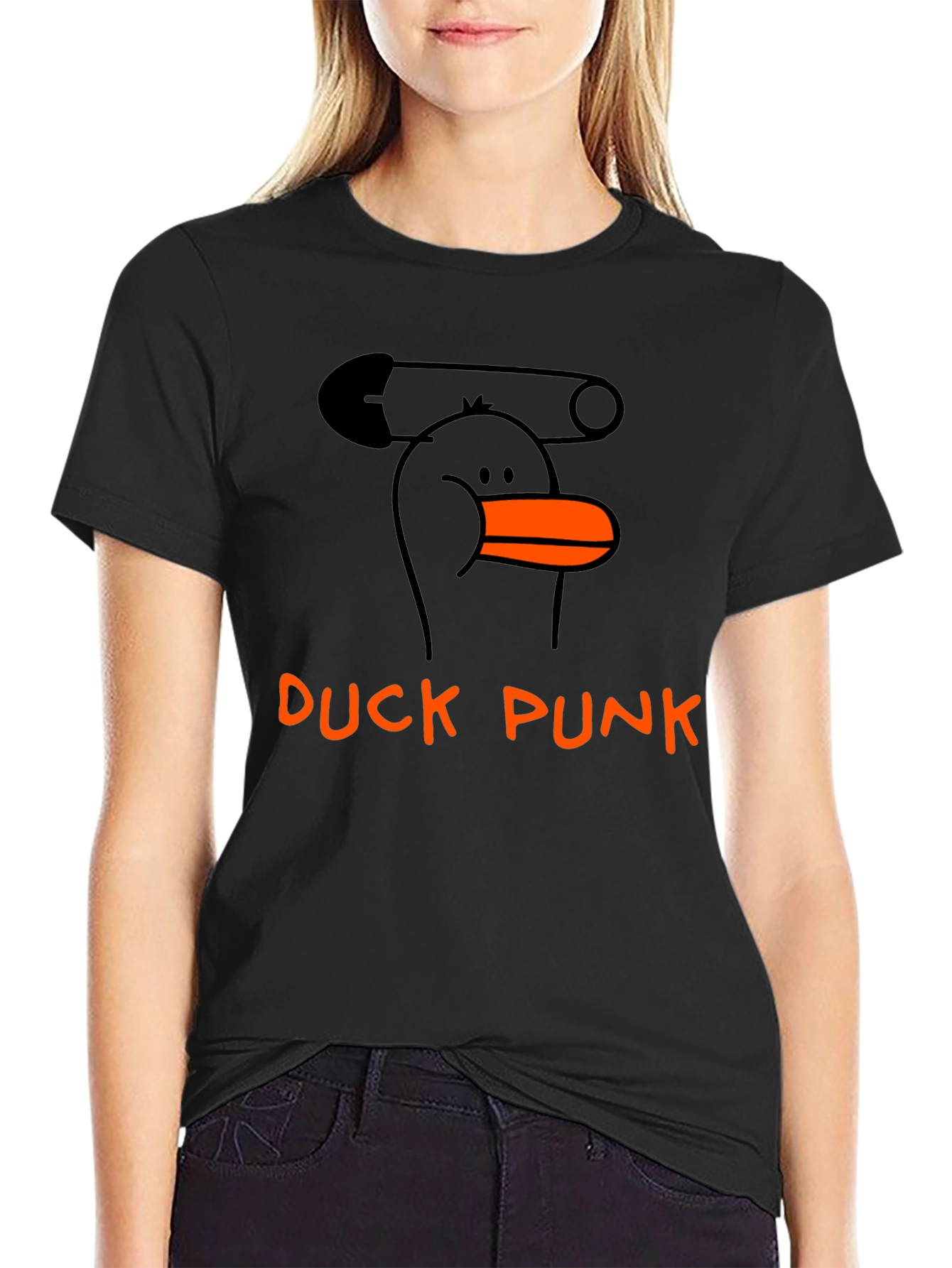 Duck Punk Black Cotton Graphic T-Shirt