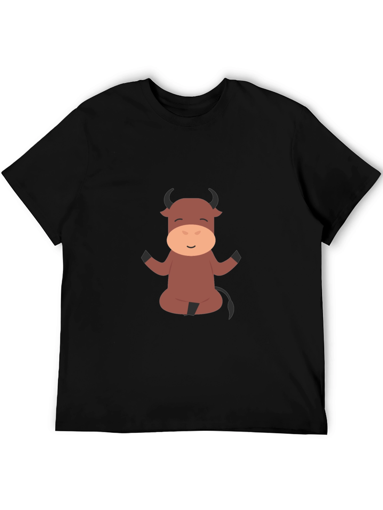 Meditating Cartoon Bull Black T-Shirt