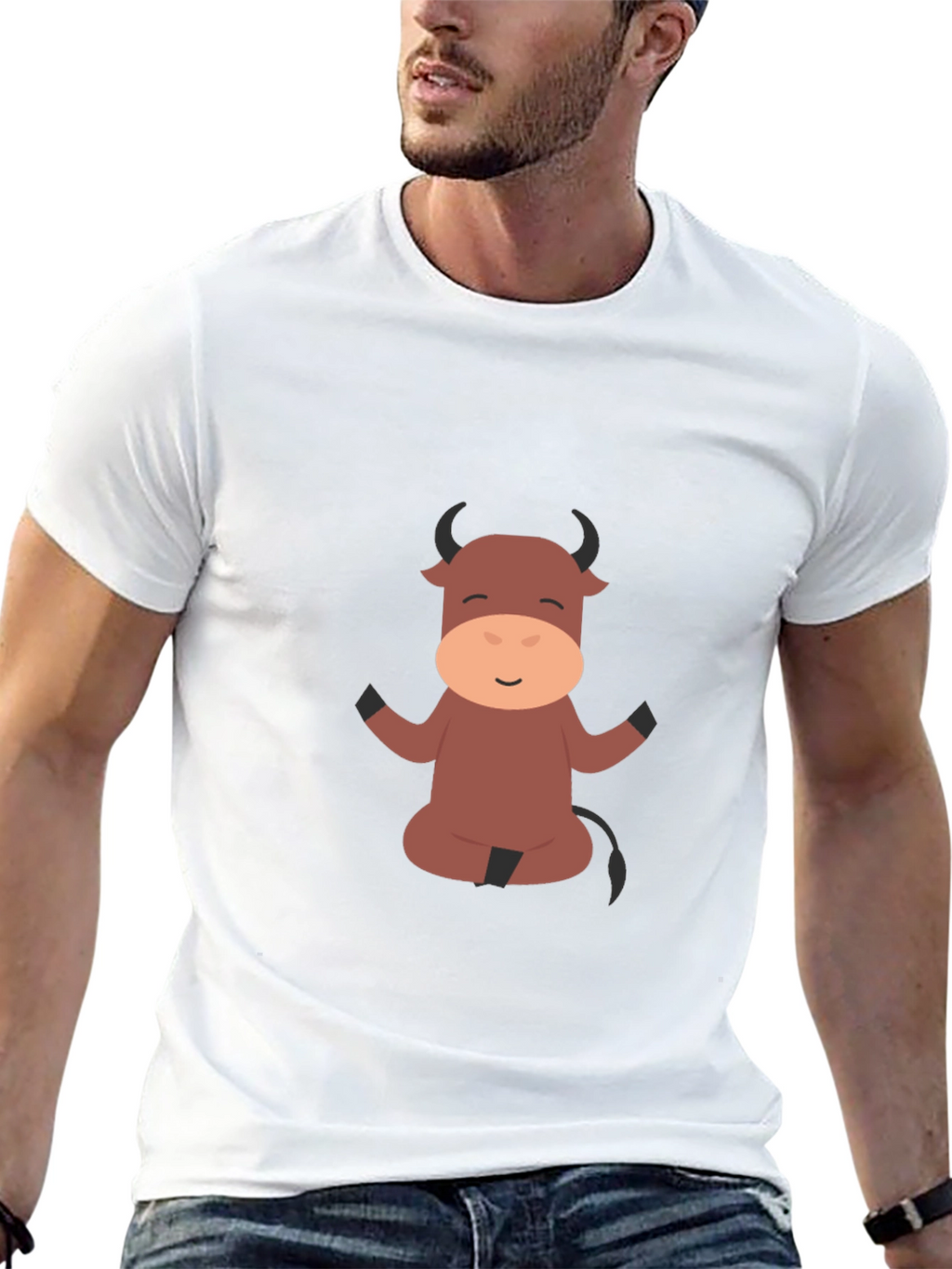 Meditating Cartoon Bull Black T-Shirt