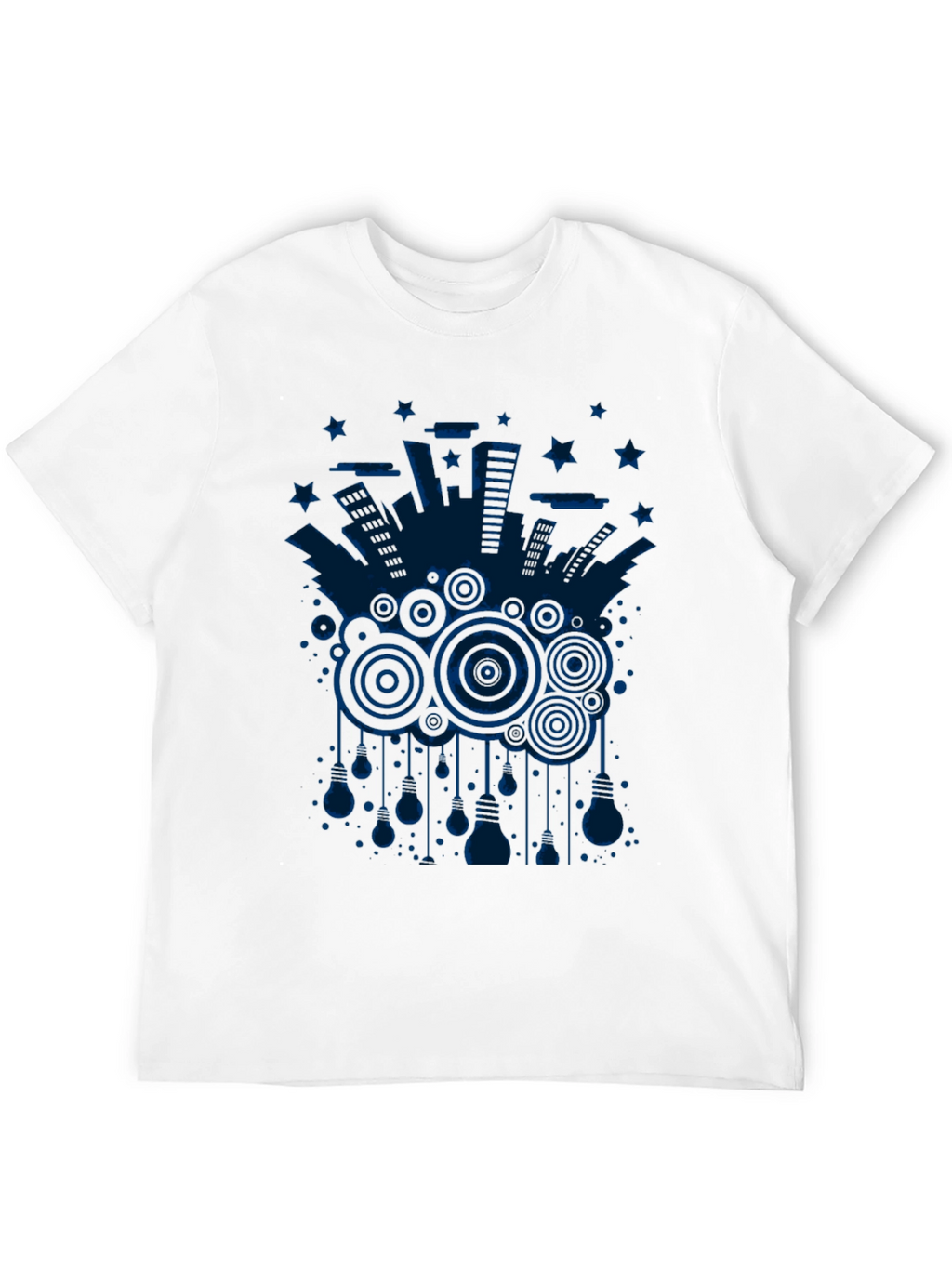 Abstract Cityscape Graphic Tee - Black Cotton T-Shirt