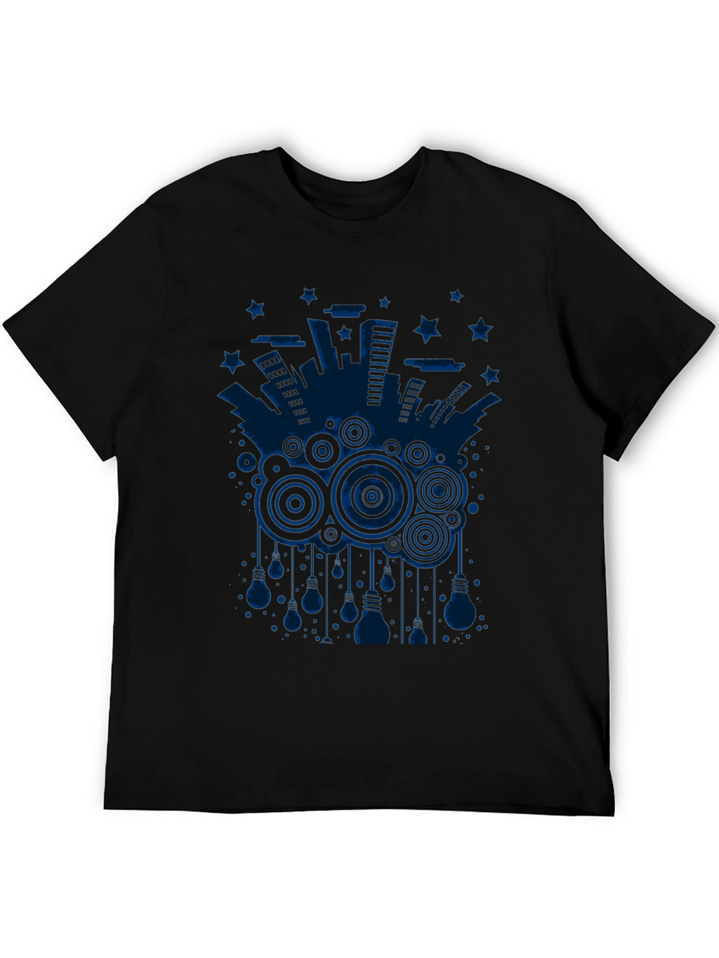 Abstract Cityscape Graphic Tee - Black Cotton T-Shirt