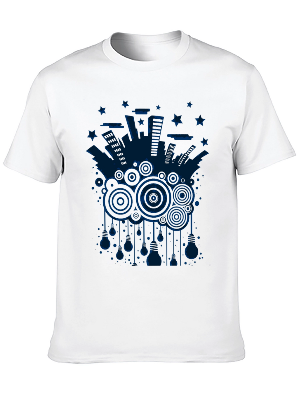 Abstract Cityscape Graphic Tee - Black Cotton T-Shirt