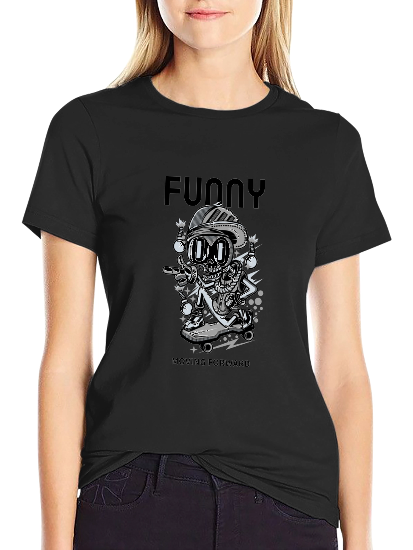 Funny Moving Forward Skeleton Skateboarder T-Shirt