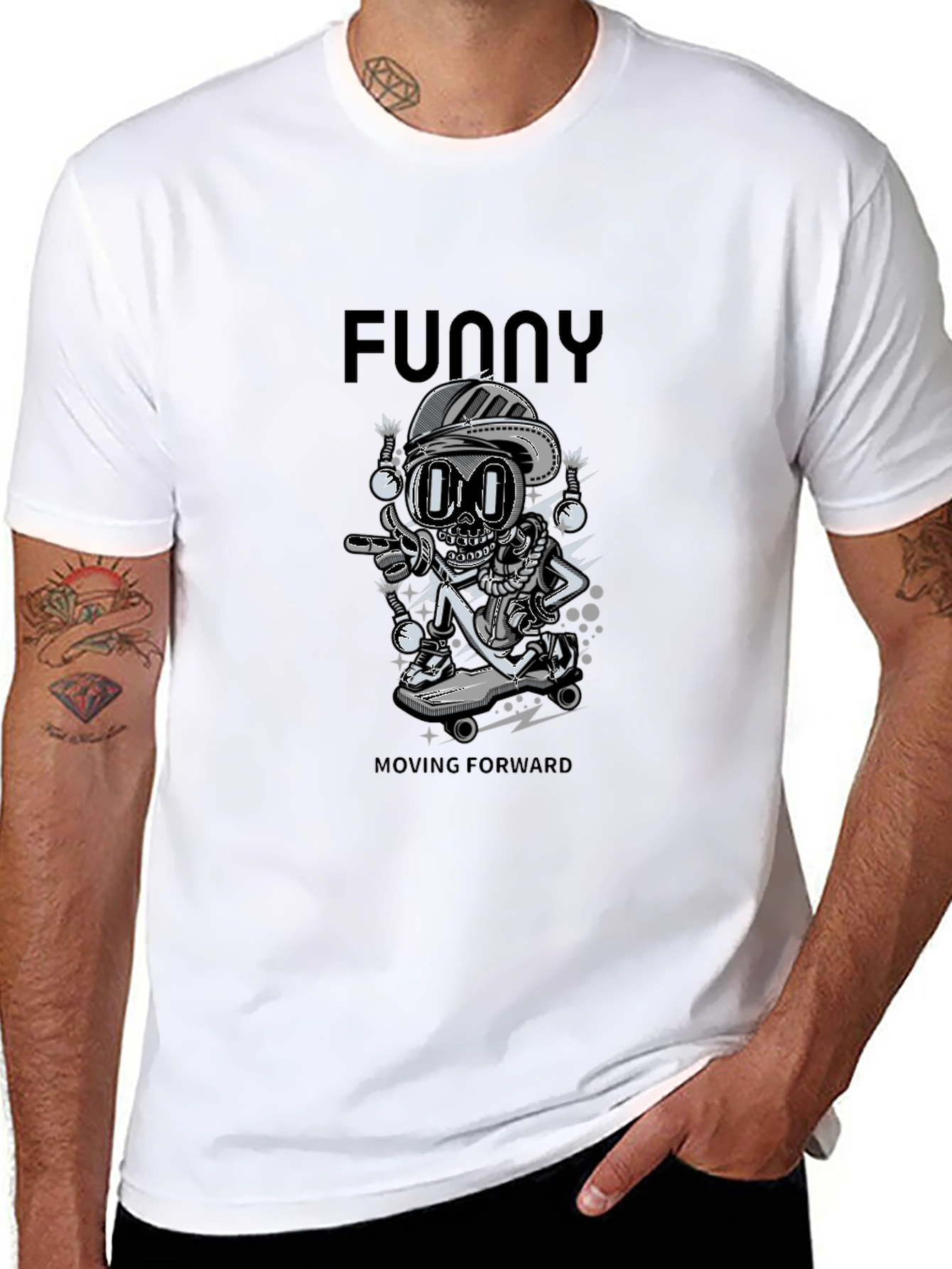 Funny Moving Forward Skeleton Skateboarder T-Shirt