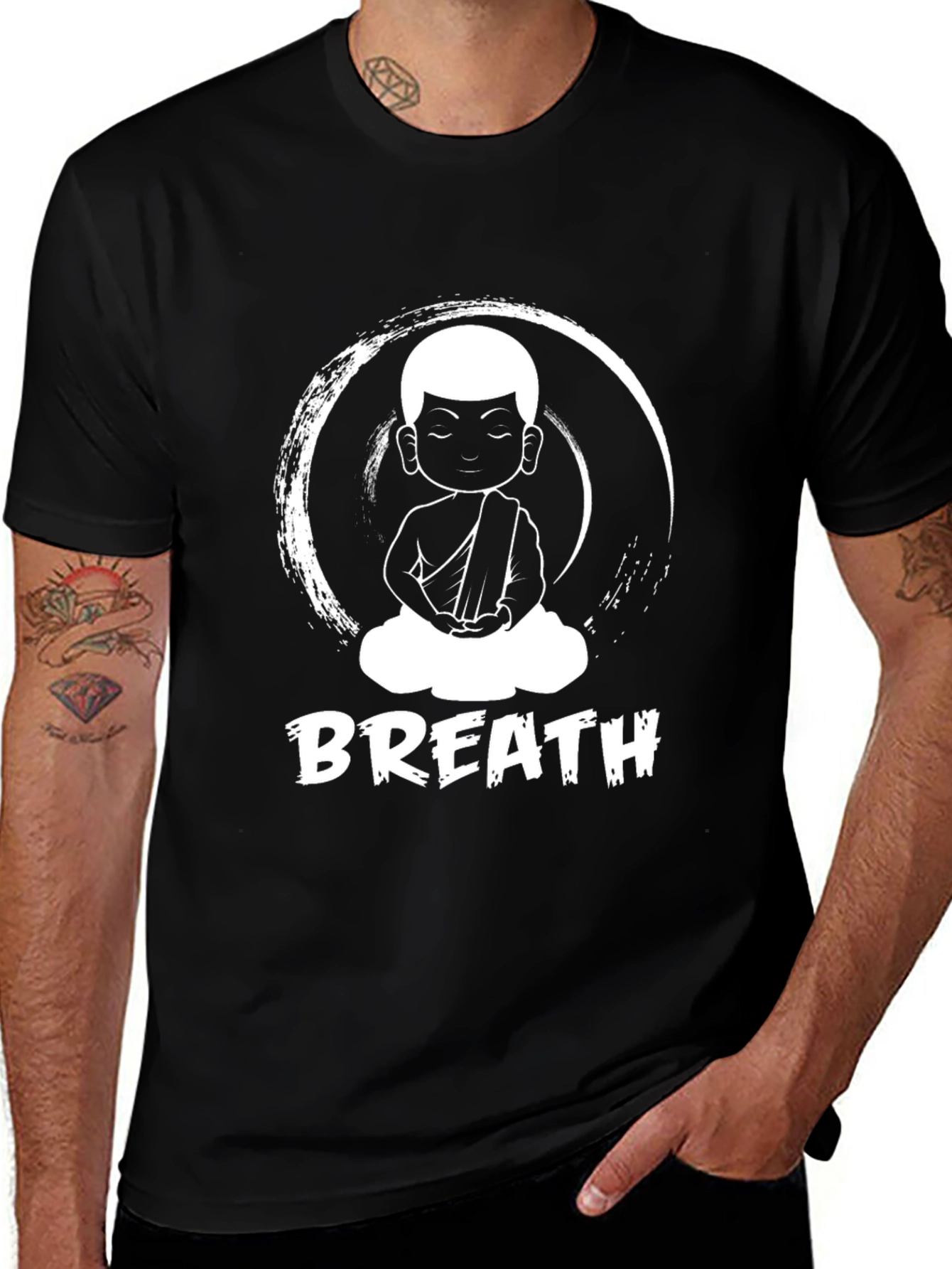 Breath Graphic T-Shirt - Zen Monk Design