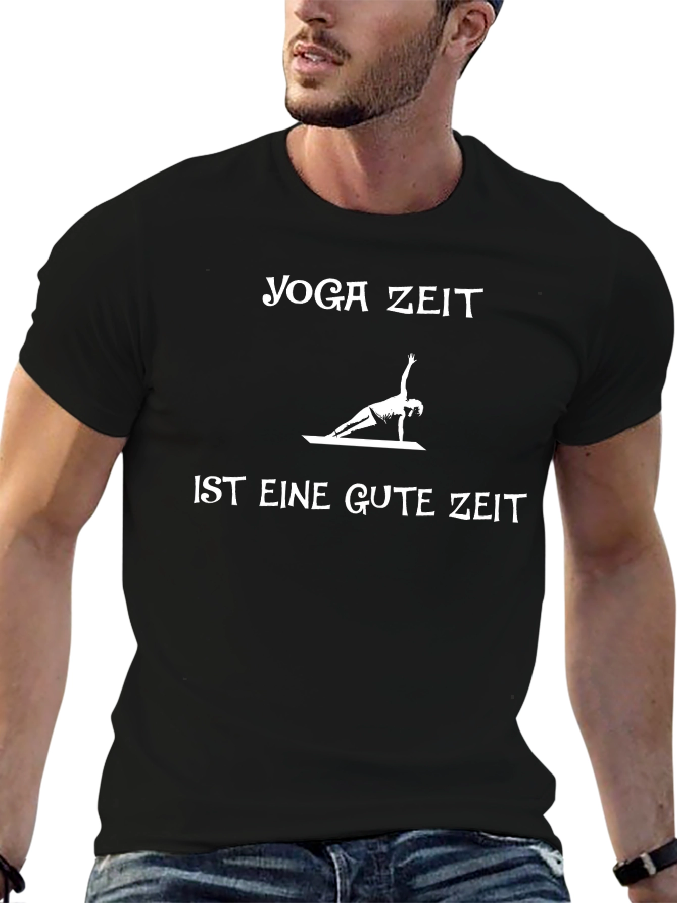Yoga Time T-Shirt - German Text Black Cotton Tee
