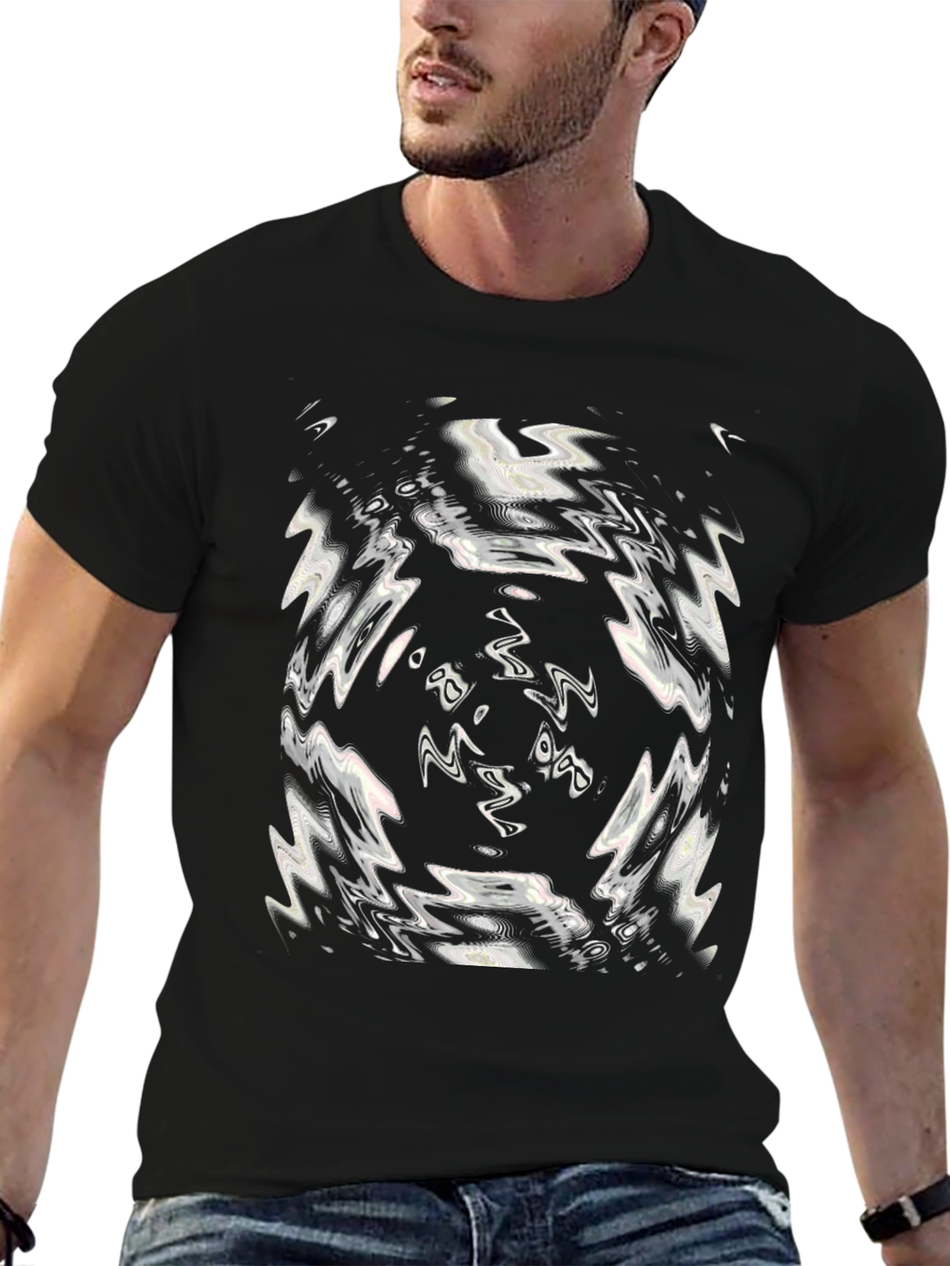 Abstract Swirl Graphic Black T-Shirt