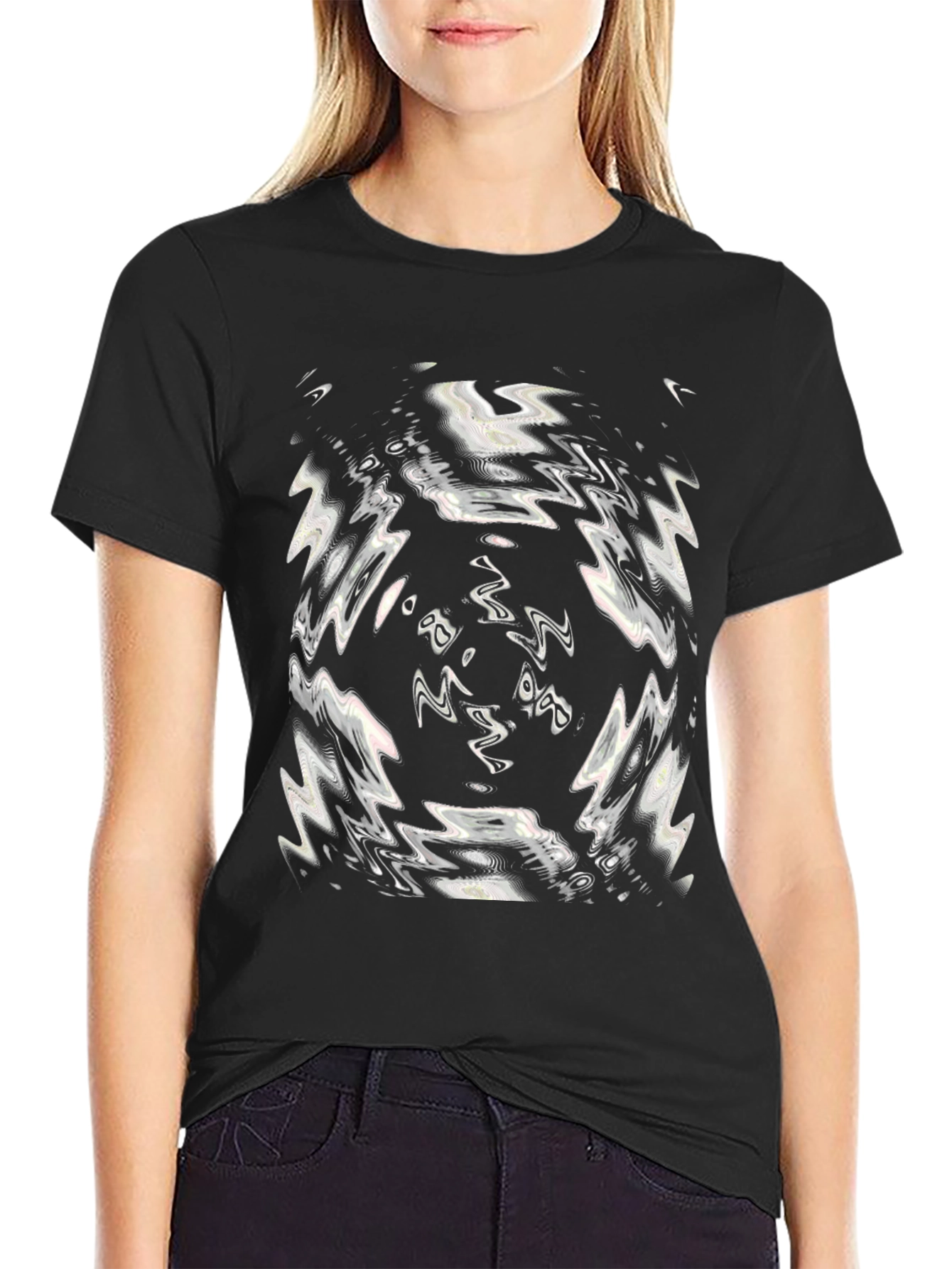 Abstract Swirl Graphic Black T-Shirt