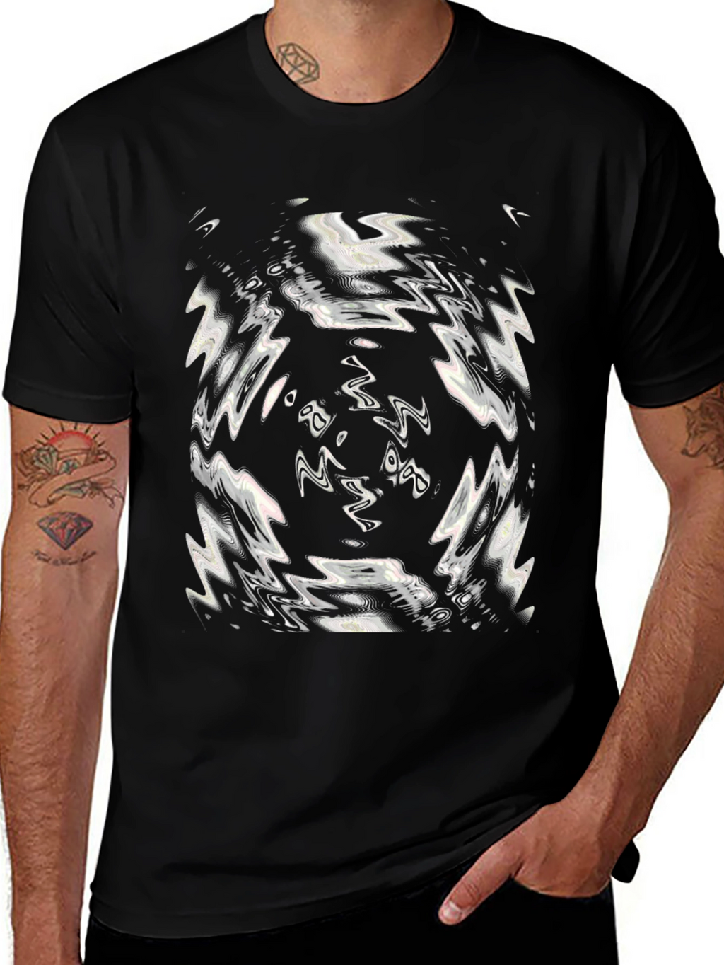 Abstract Swirl Graphic Black T-Shirt