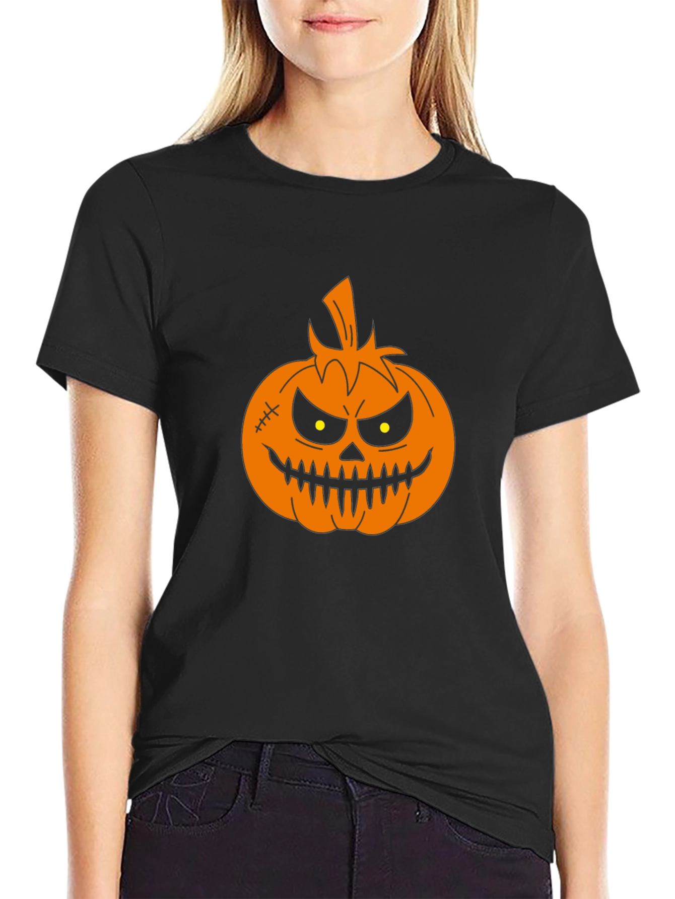 Halloween Pumpkin Graphic Tee - Black