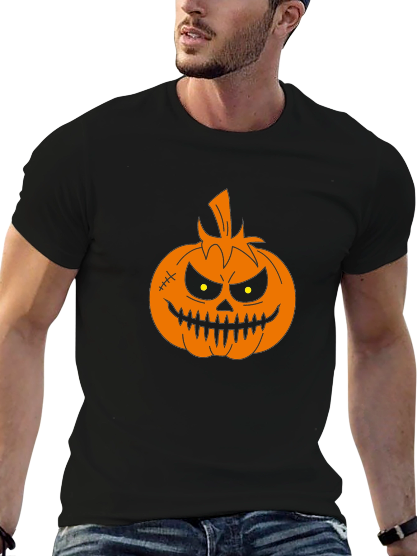 Halloween Pumpkin Graphic Tee - Black