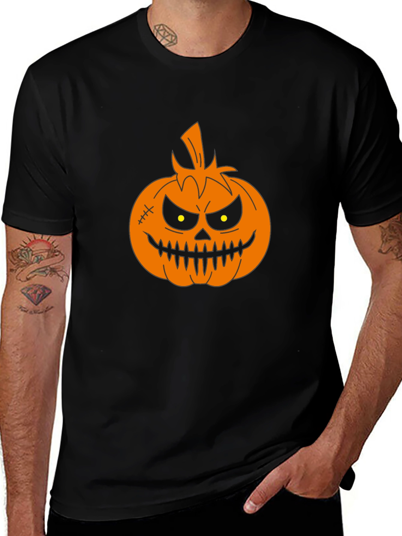 Halloween Pumpkin Graphic Tee - Black