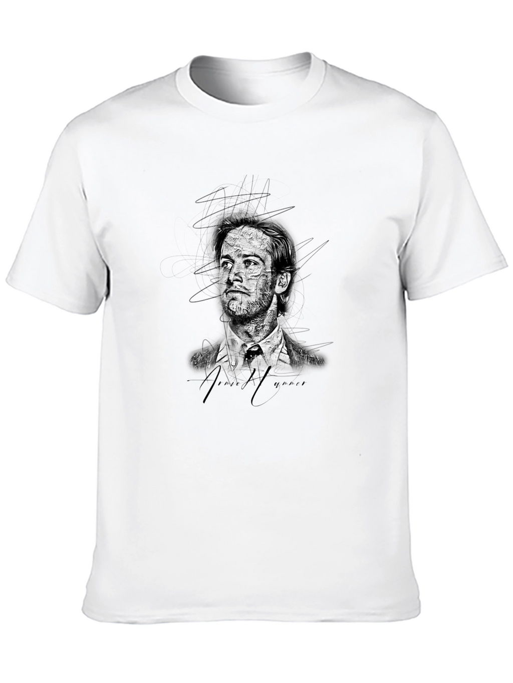 Mens Black Graphic T-Shirt - Sketch Portrait Design