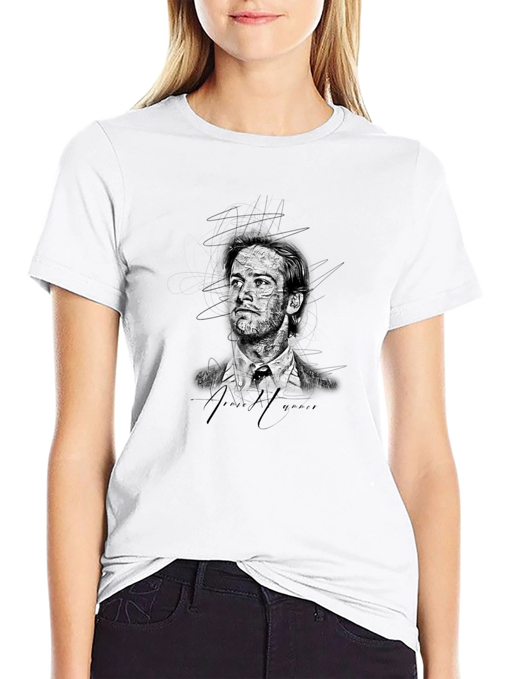 Mens Black Graphic T-Shirt - Sketch Portrait Design
