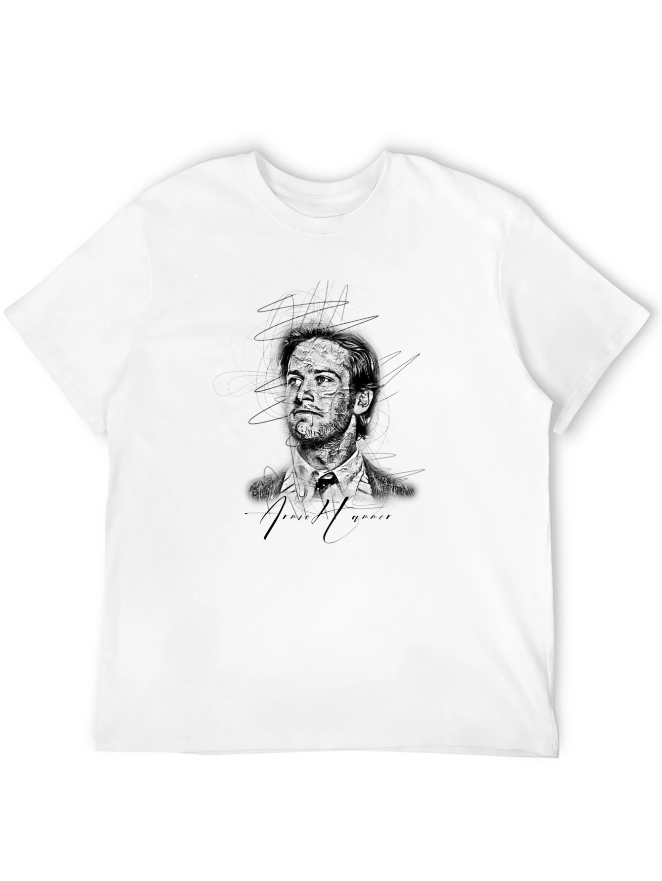 Mens Black Graphic T-Shirt - Sketch Portrait Design