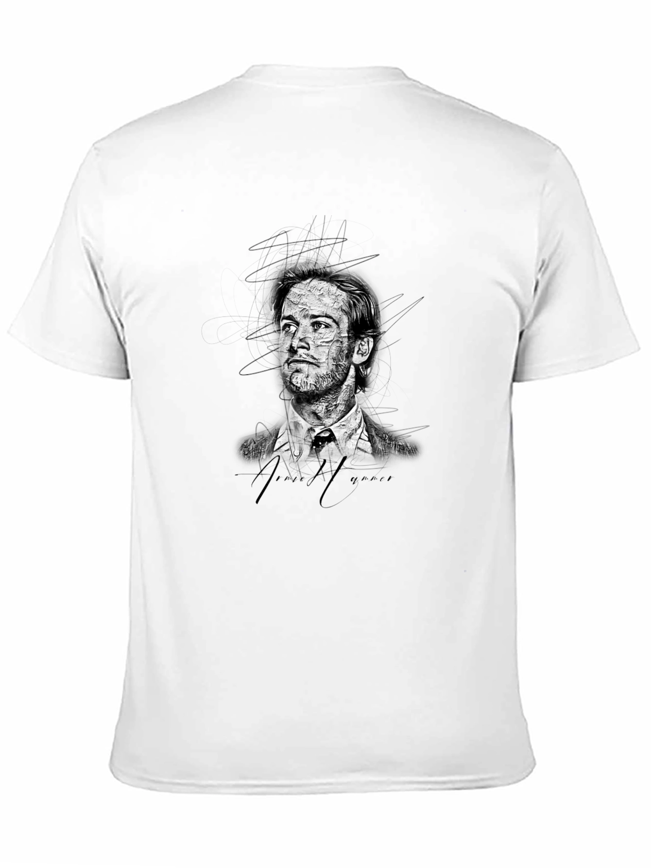 Mens Black Graphic T-Shirt - Sketch Portrait Design