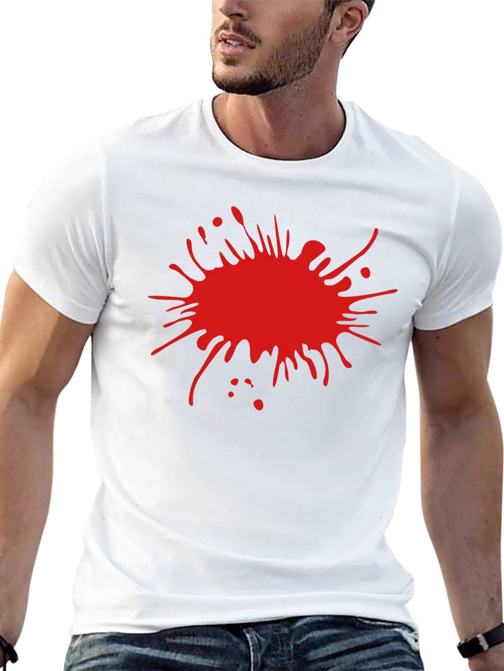 Mens Black T-Shirt with Red Splatter Design