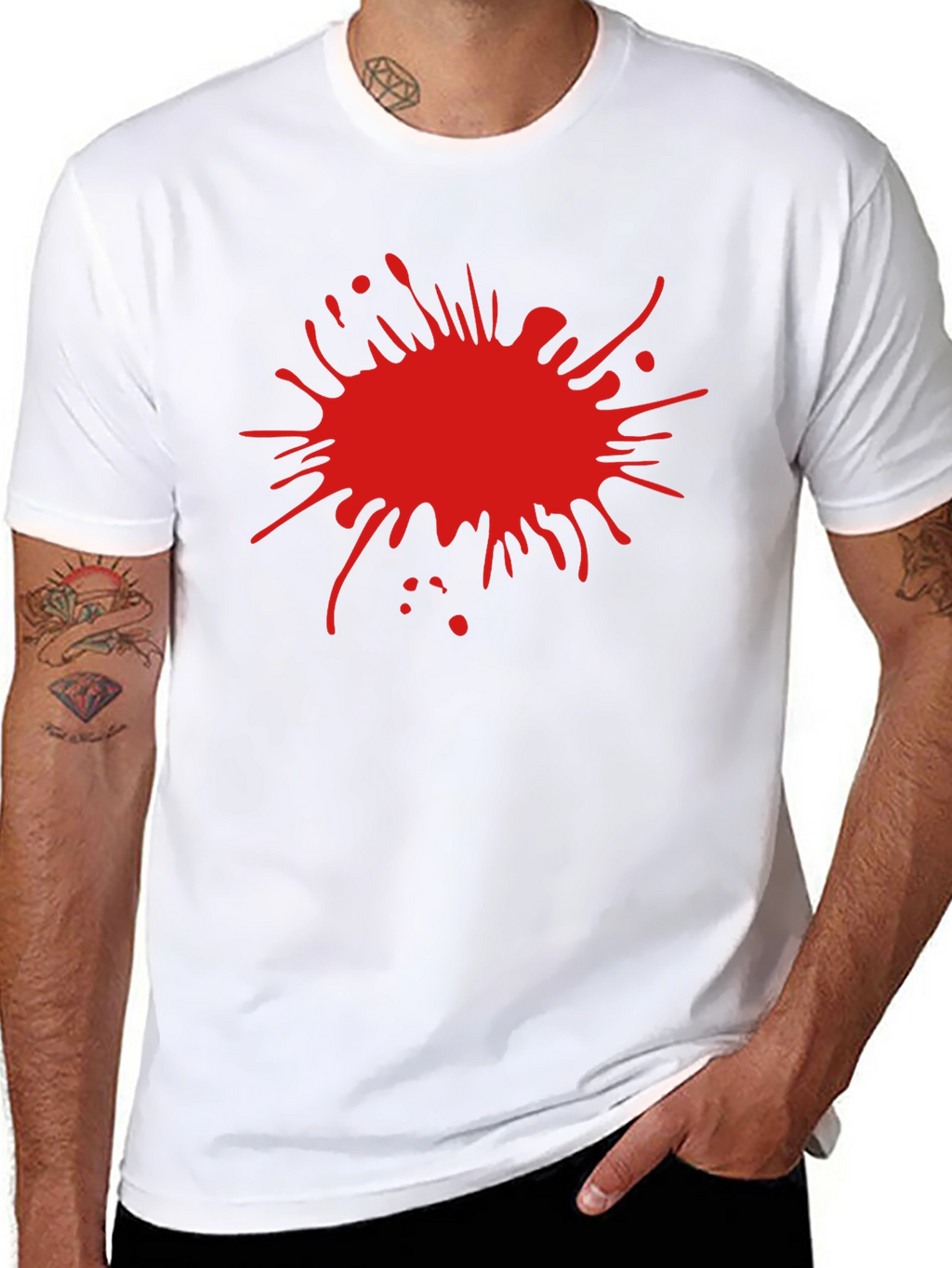 Mens Black T-Shirt with Red Splatter Design