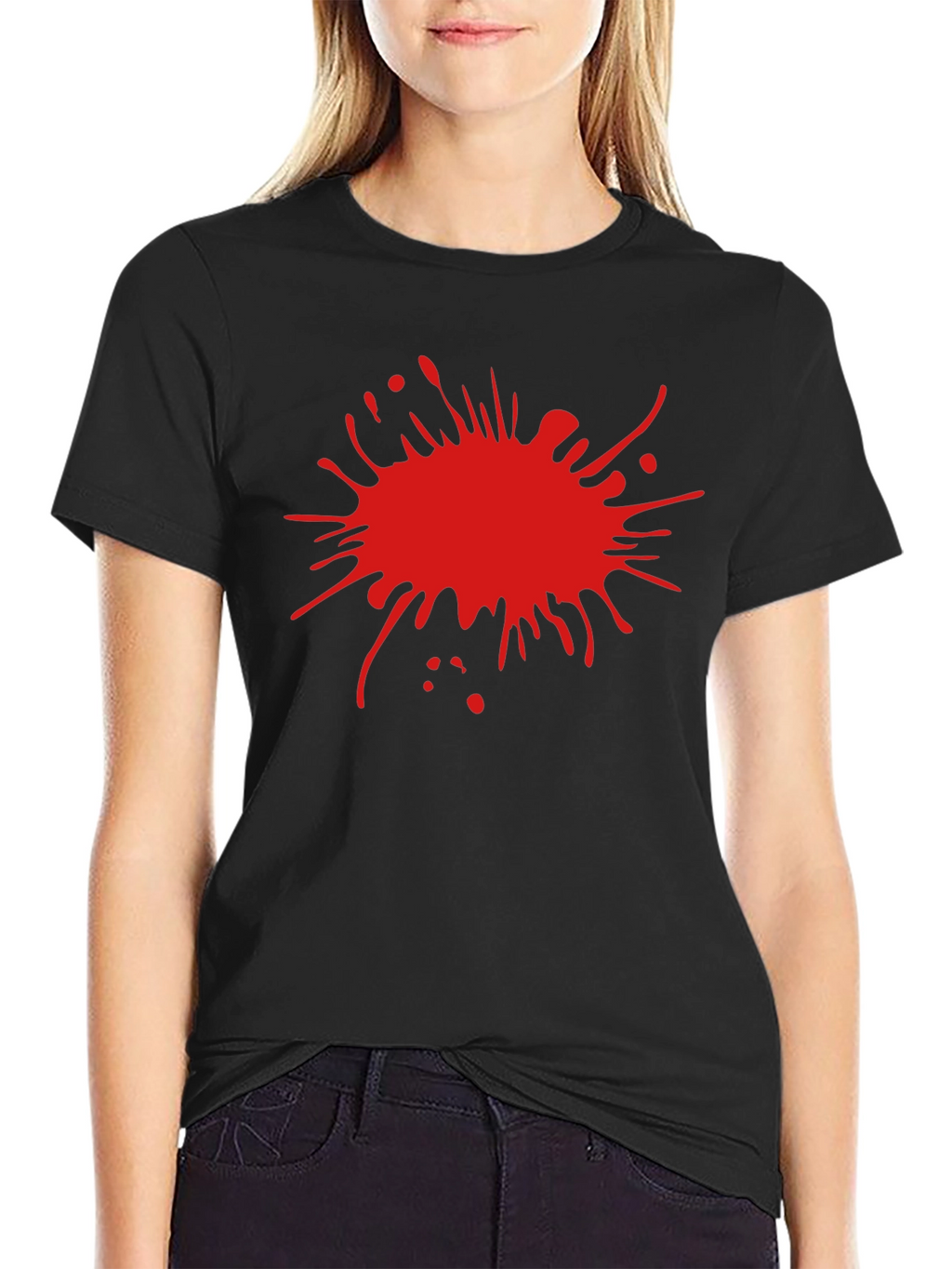 Mens Black T-Shirt with Red Splatter Design