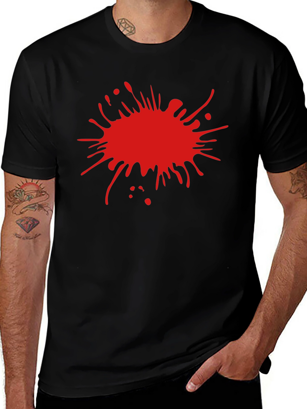 Mens Black T-Shirt with Red Splatter Design