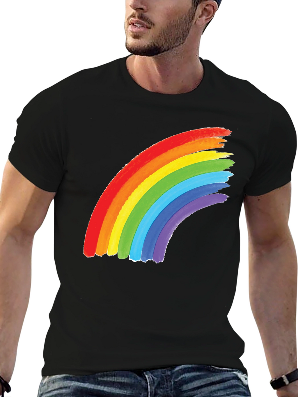 Rainbow Graphic Tee - Black Cotton Blend Shirt