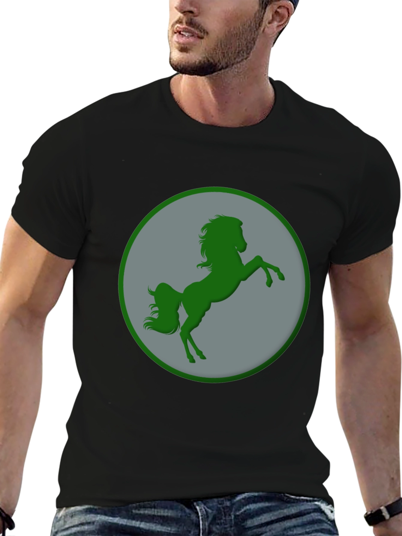 Green Horse Graphic Black T-Shirt