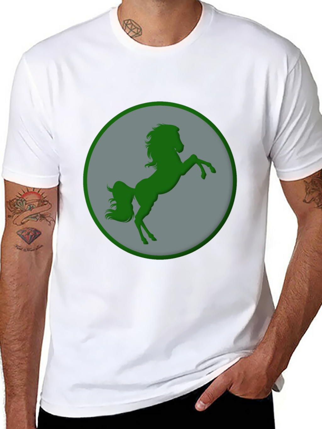 Green Horse Graphic Black T-Shirt