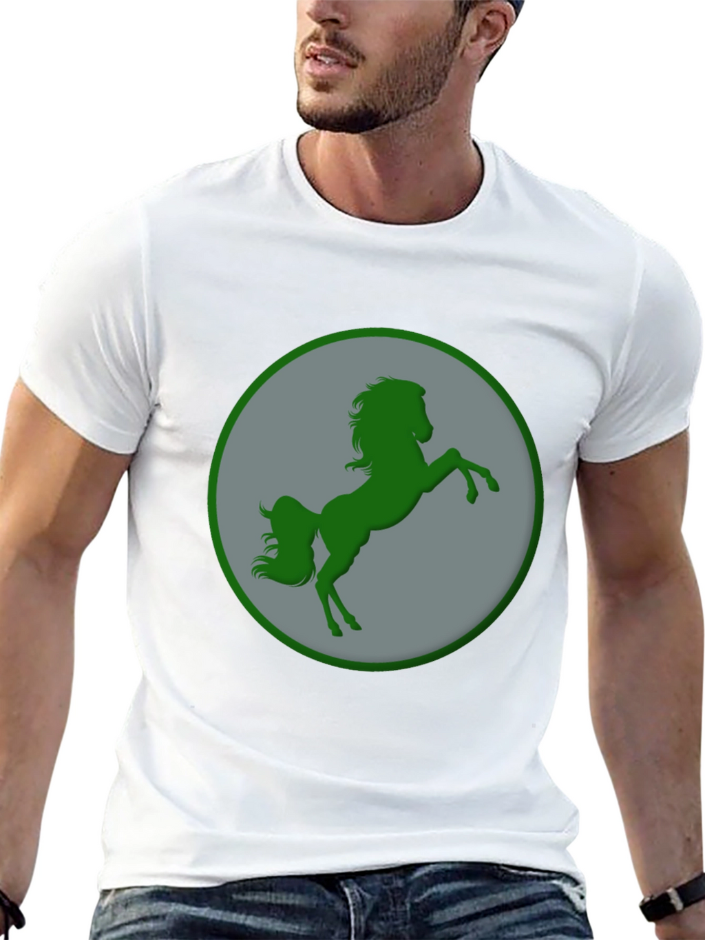 Green Horse Graphic Black T-Shirt