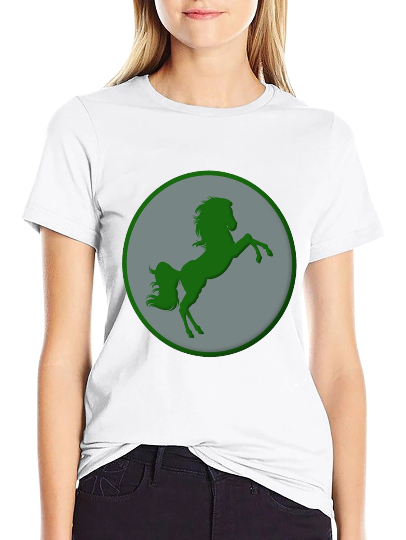 Green Horse Graphic Black T-Shirt