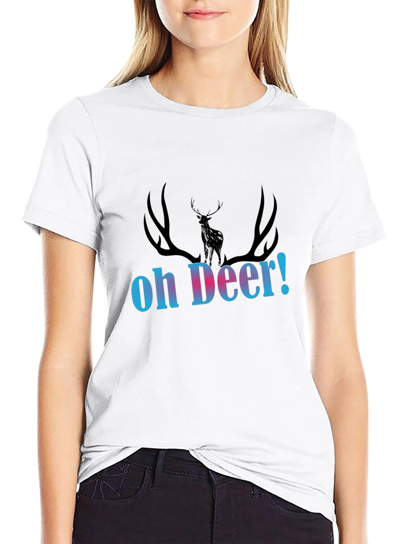 Oh Deer! Graphic Print Black T-Shirt