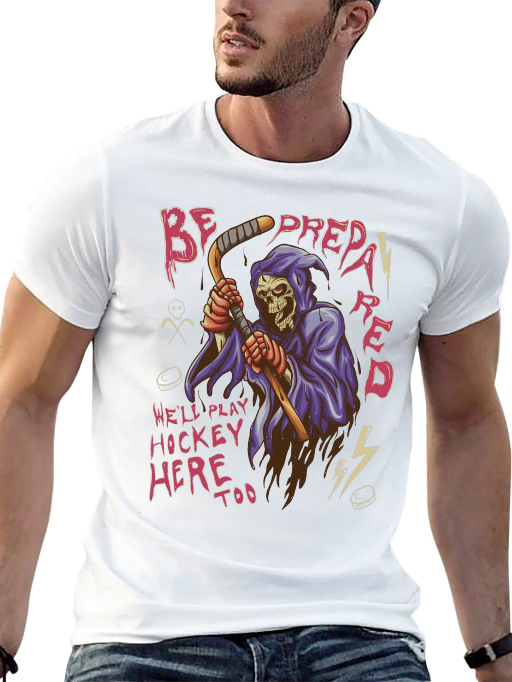 Hockey Grim Reaper Graphic T-Shirt