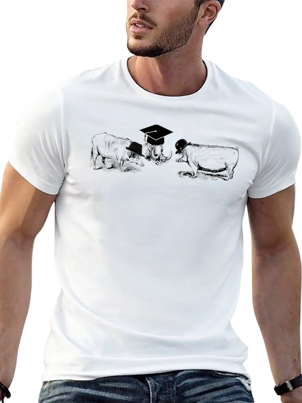 Funny Animal T-Shirt Black Cotton Tee