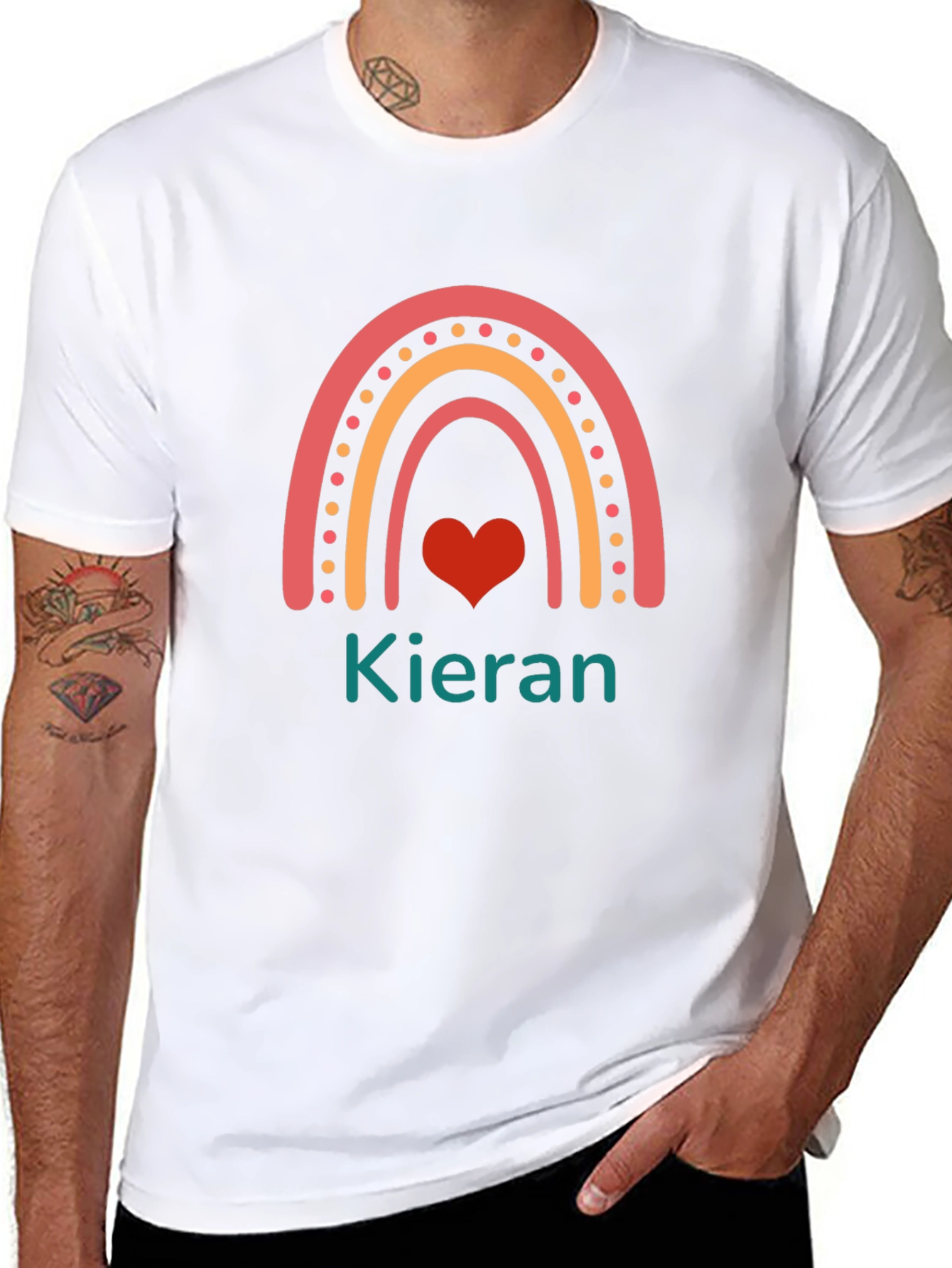 Personalized Kieran Rainbow Heart T-Shirt