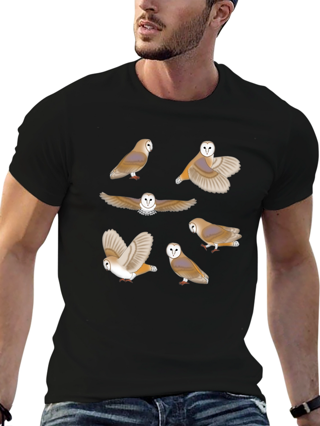 Owl Pattern Graphic Tee - Premium Cotton