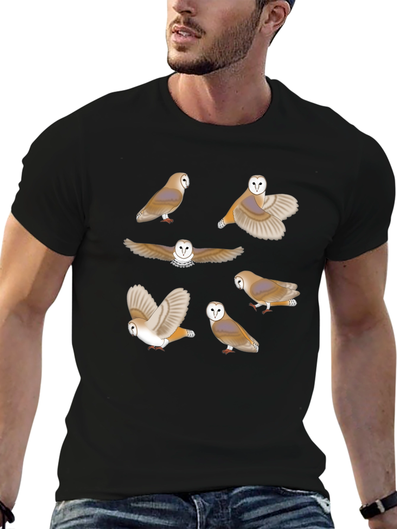 Owl Pattern Graphic Tee - Premium Cotton