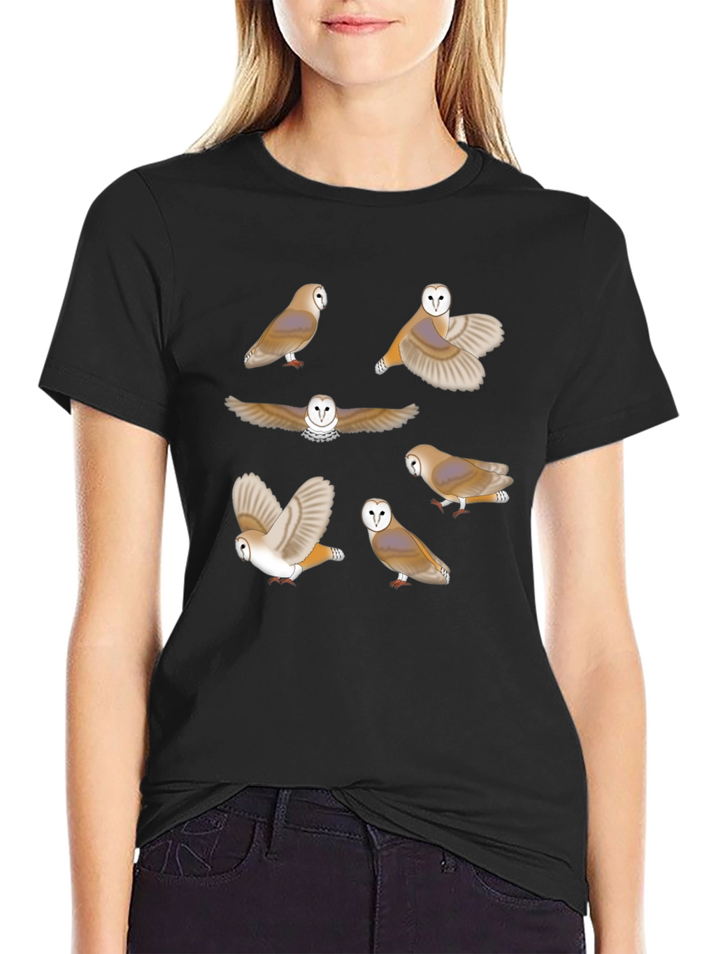 Owl Pattern Graphic Tee - Premium Cotton