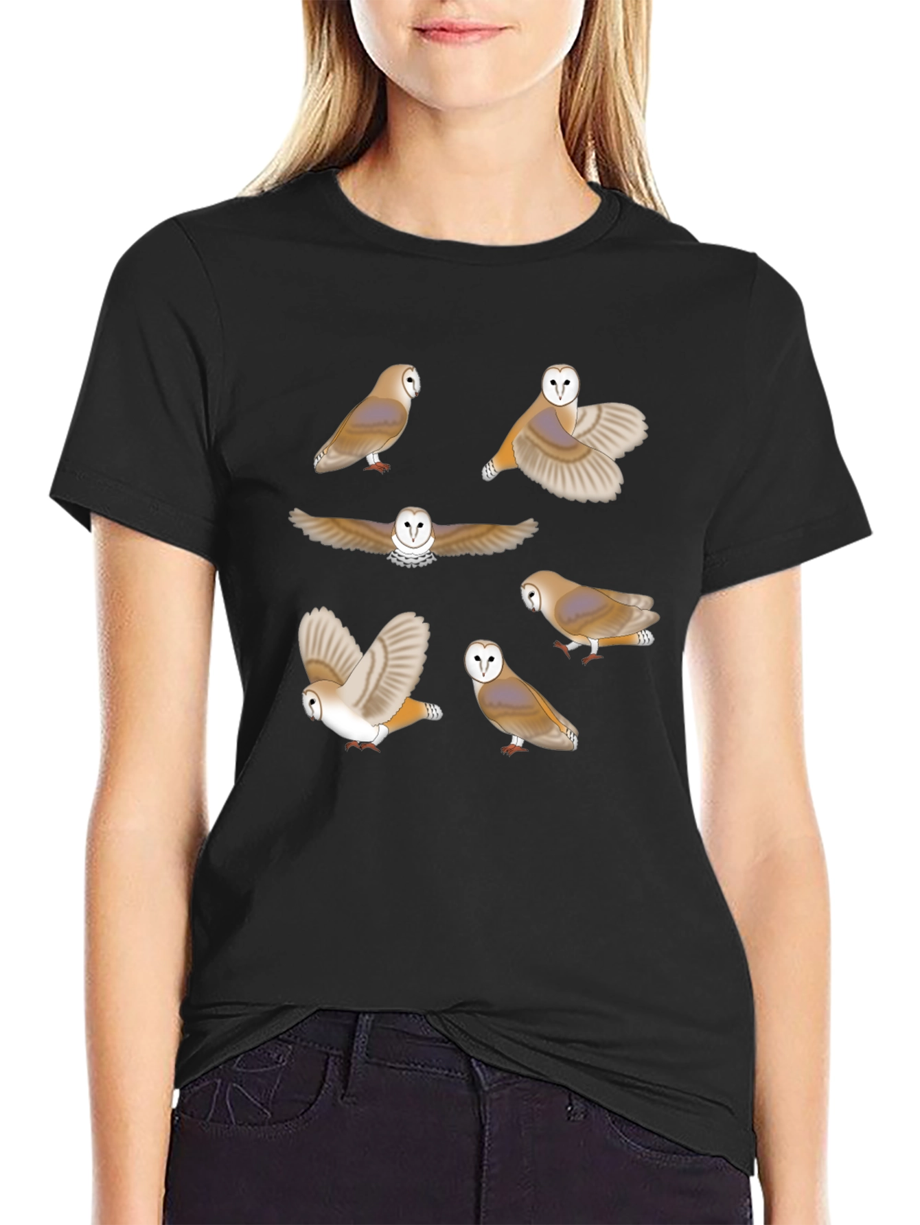 Owl Pattern Graphic Tee - Premium Cotton