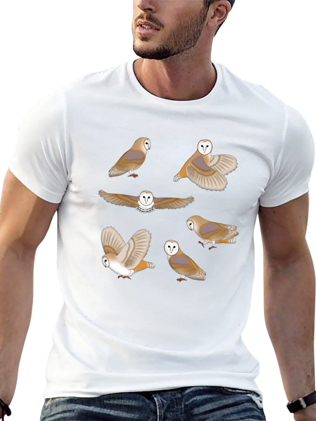 Owl Pattern Graphic Tee - Premium Cotton