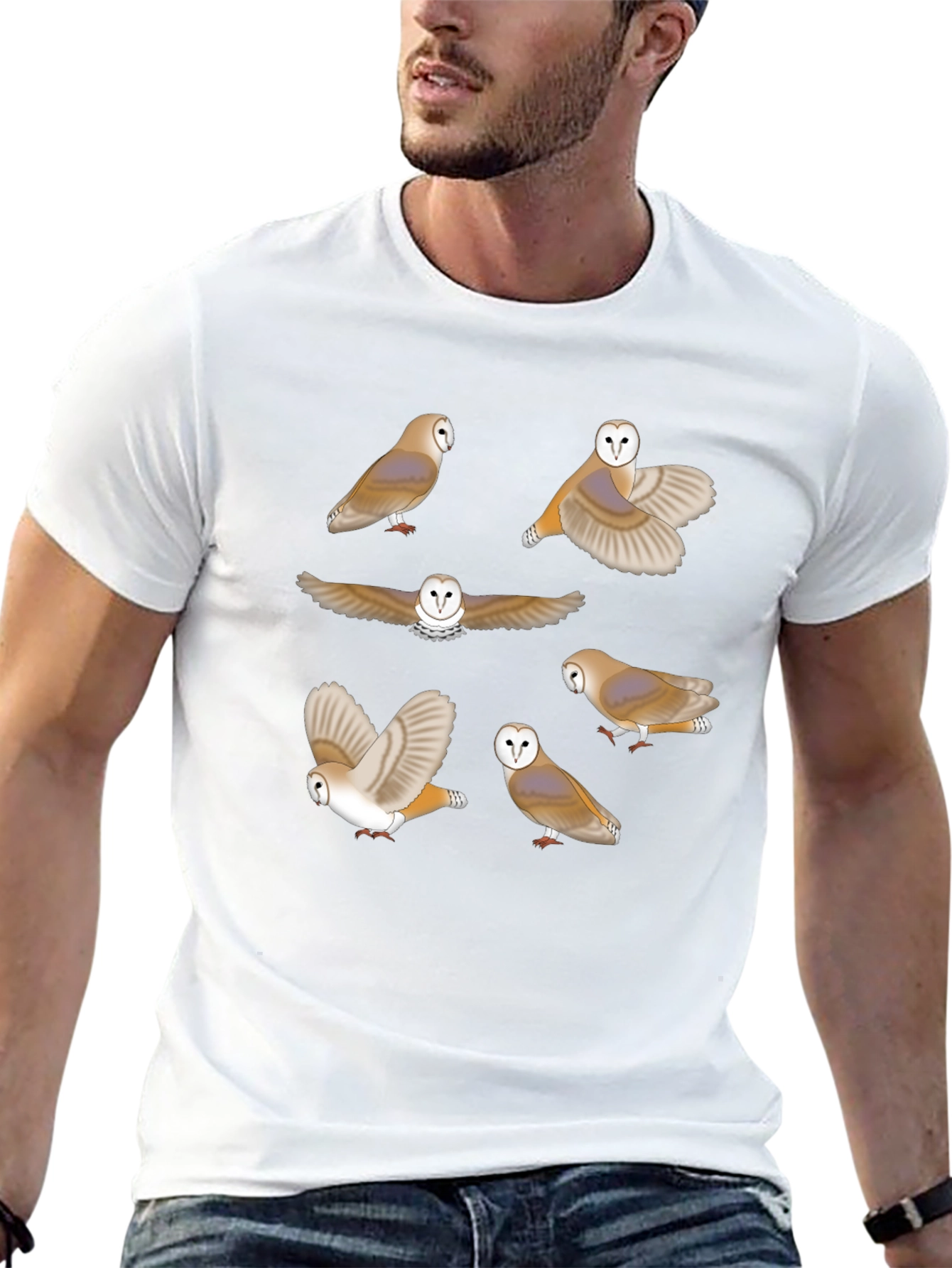 Owl Pattern Graphic Tee - Premium Cotton