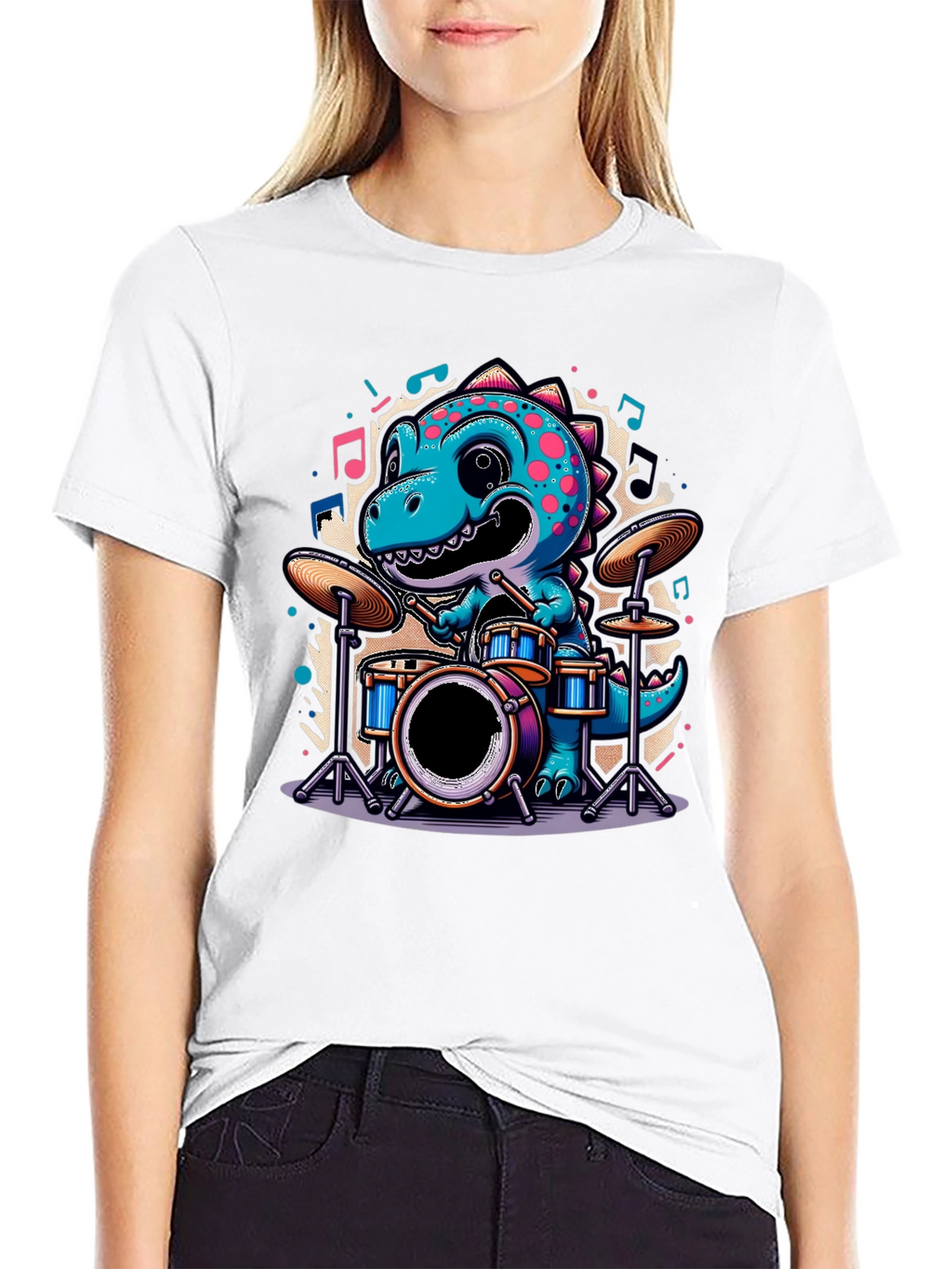 Dino Drummer Tee - Cute Cartoon Dinosaur T-Shirt