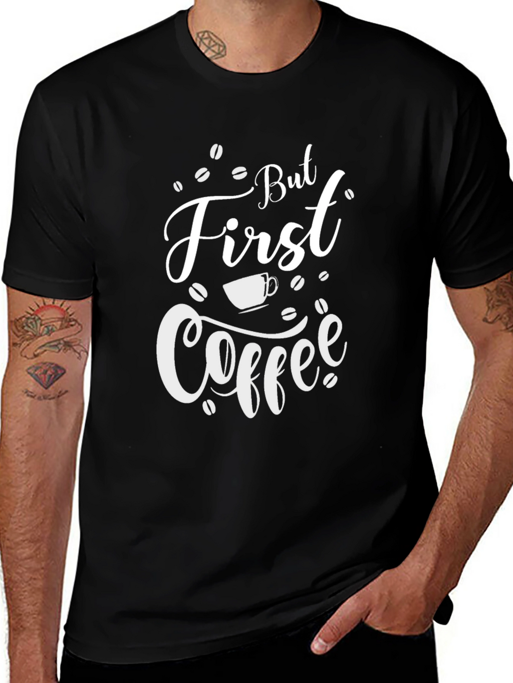 But First Coffee Graphic T-Shirt - Black Cotton Blend