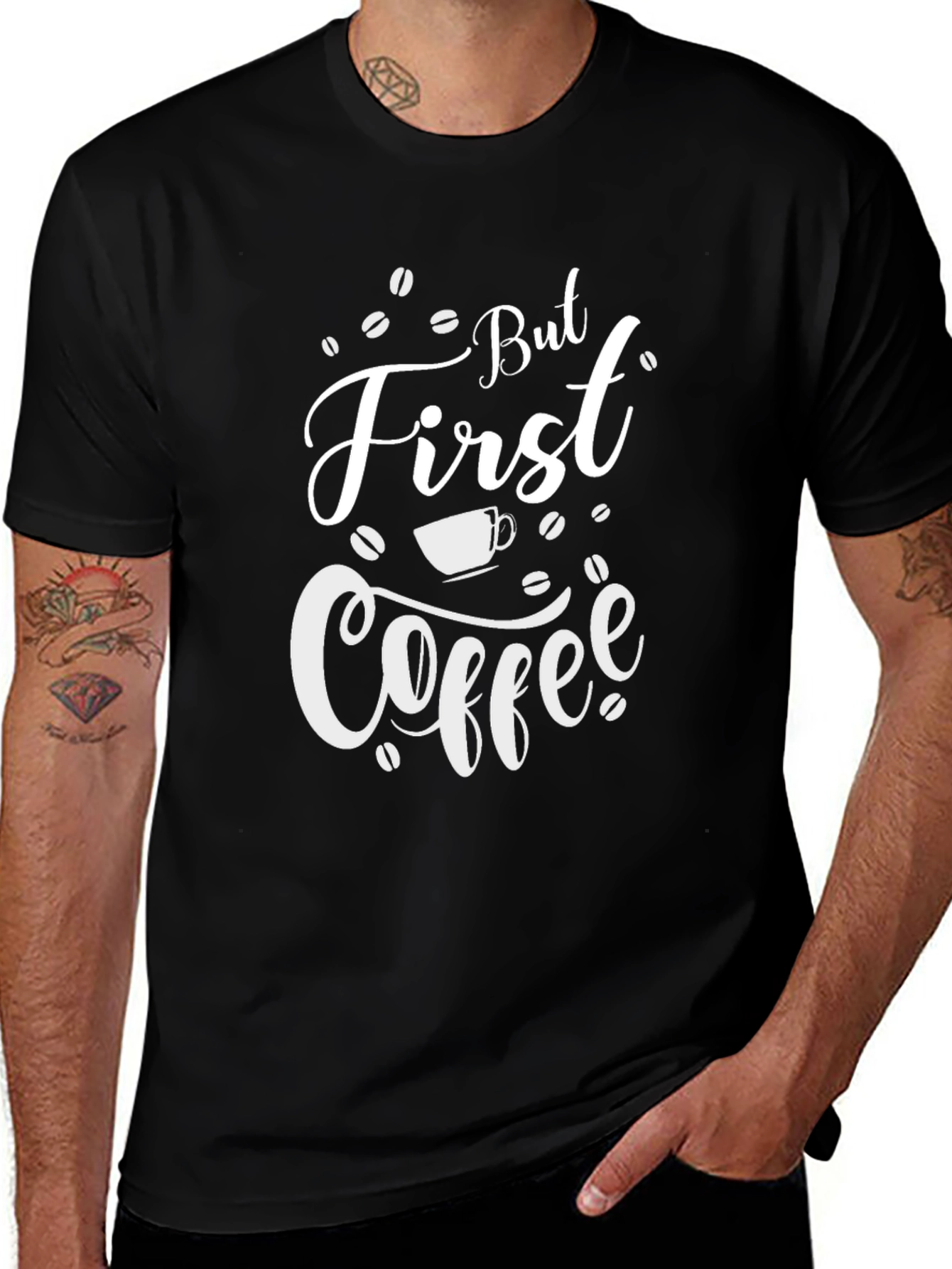 But First Coffee Graphic T-Shirt - Black Cotton Blend