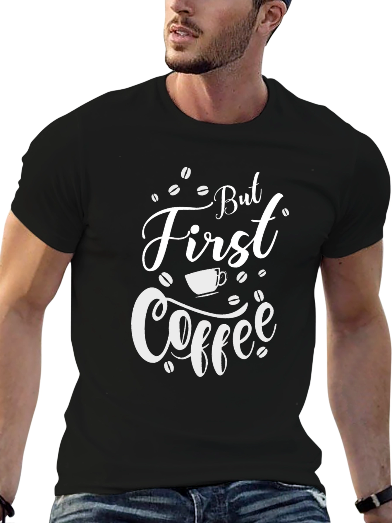 But First Coffee Graphic T-Shirt - Black Cotton Blend