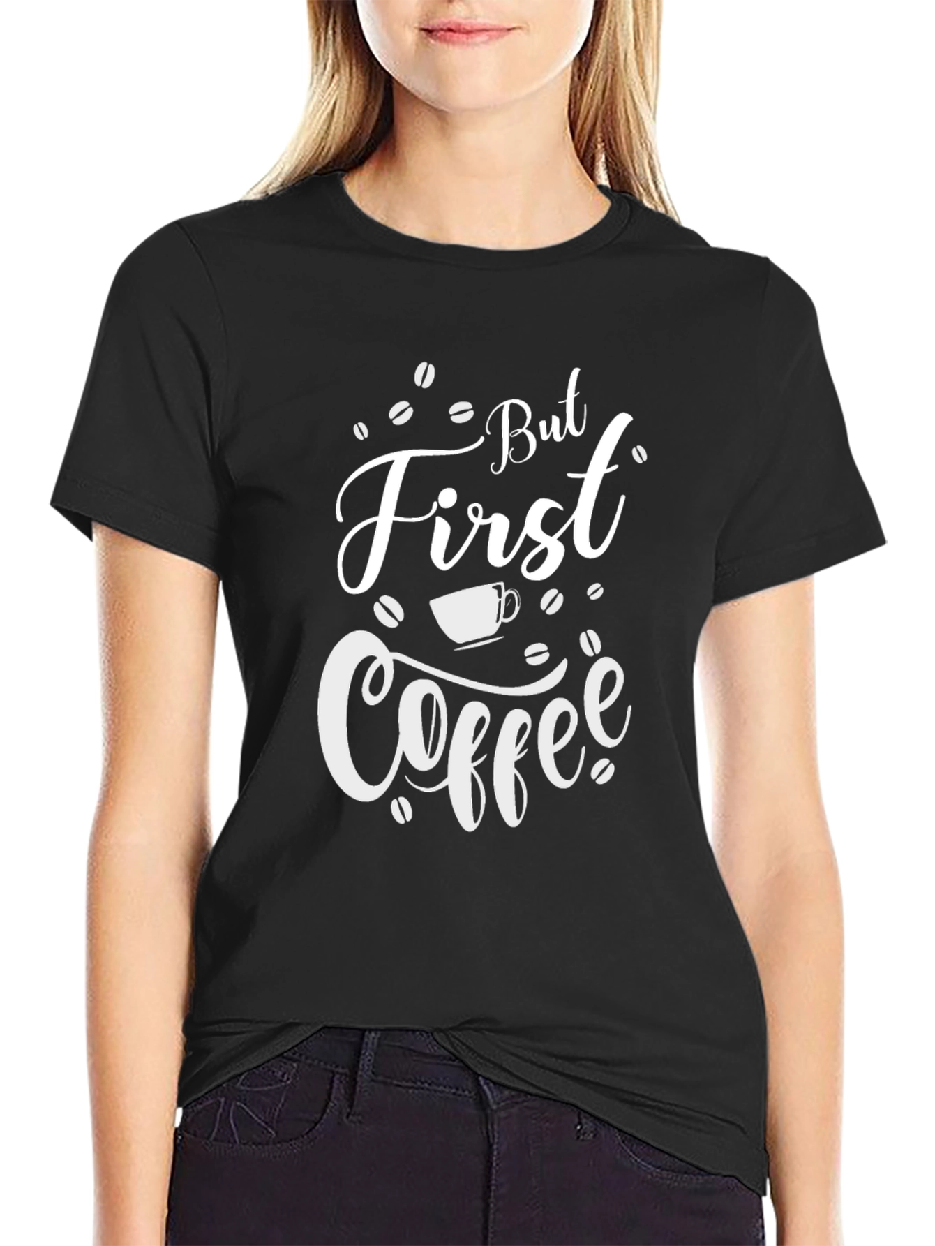 But First Coffee Graphic T-Shirt - Black Cotton Blend