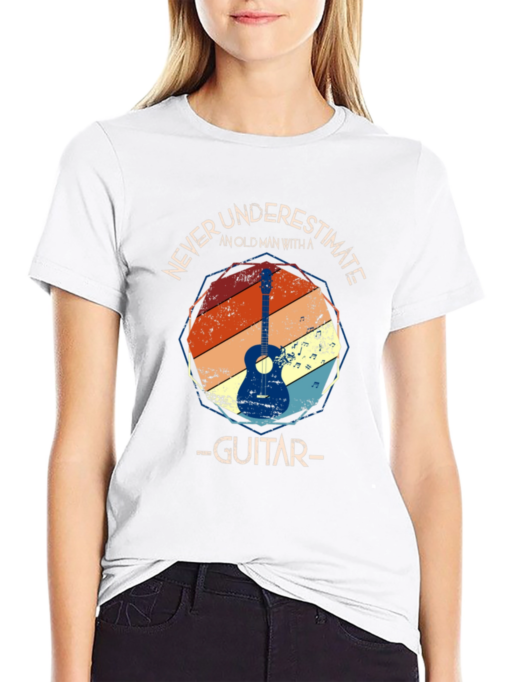 Never Underestimate Old Man with Guitar T-Shirt