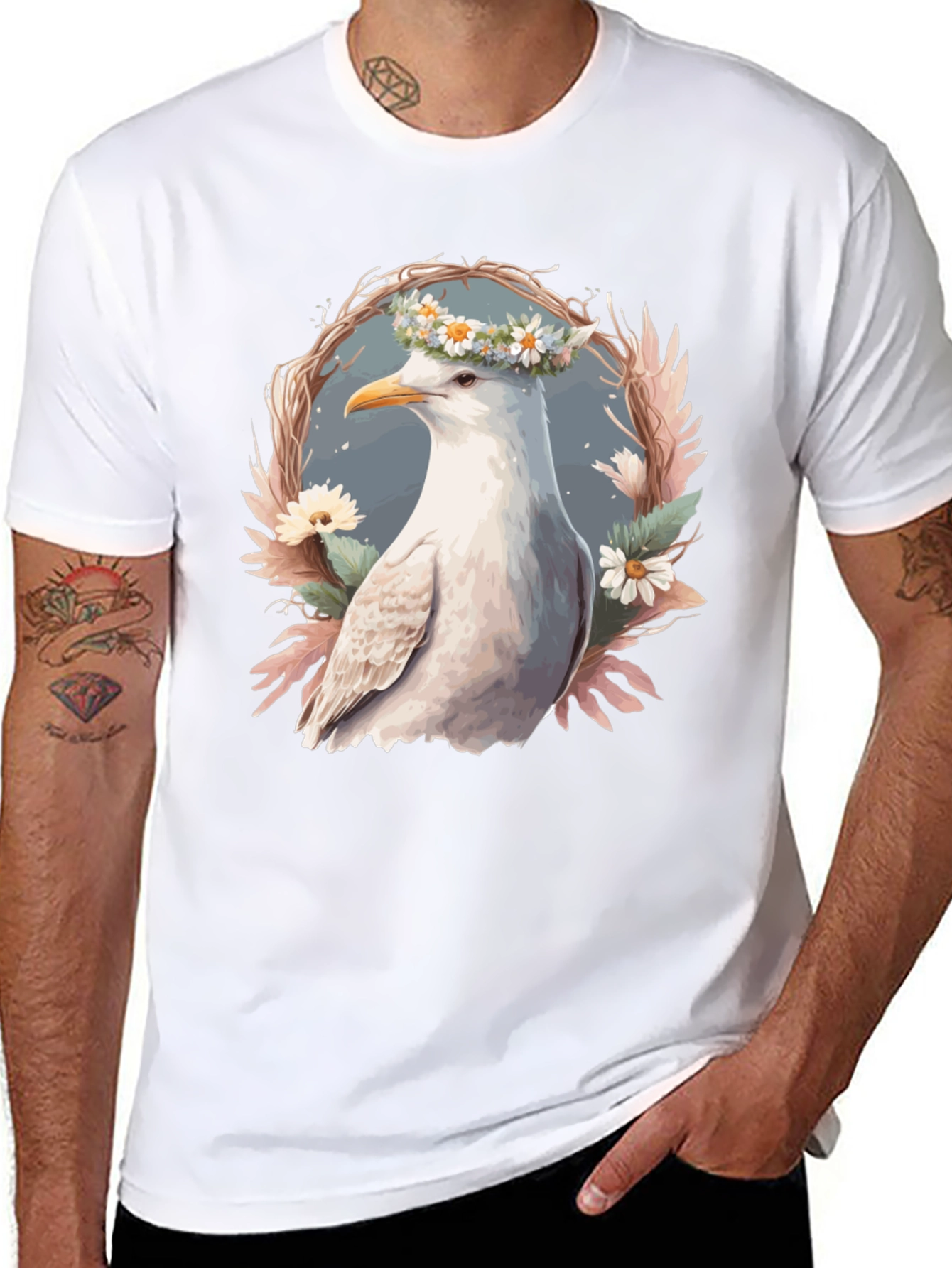Seagull Floral Wreath Graphic Tee