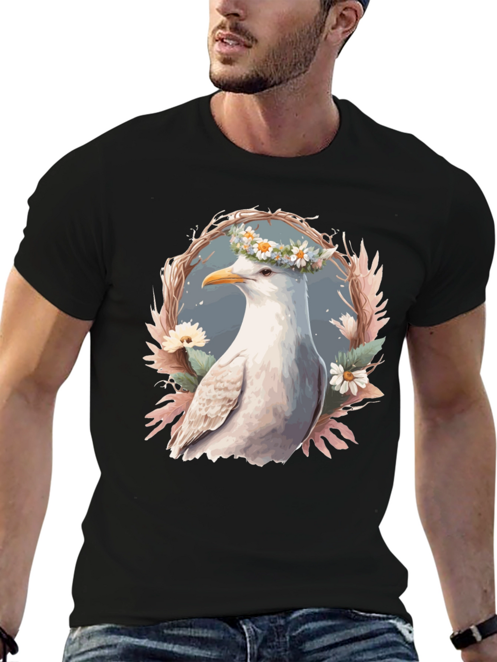 Seagull Floral Wreath Graphic Tee