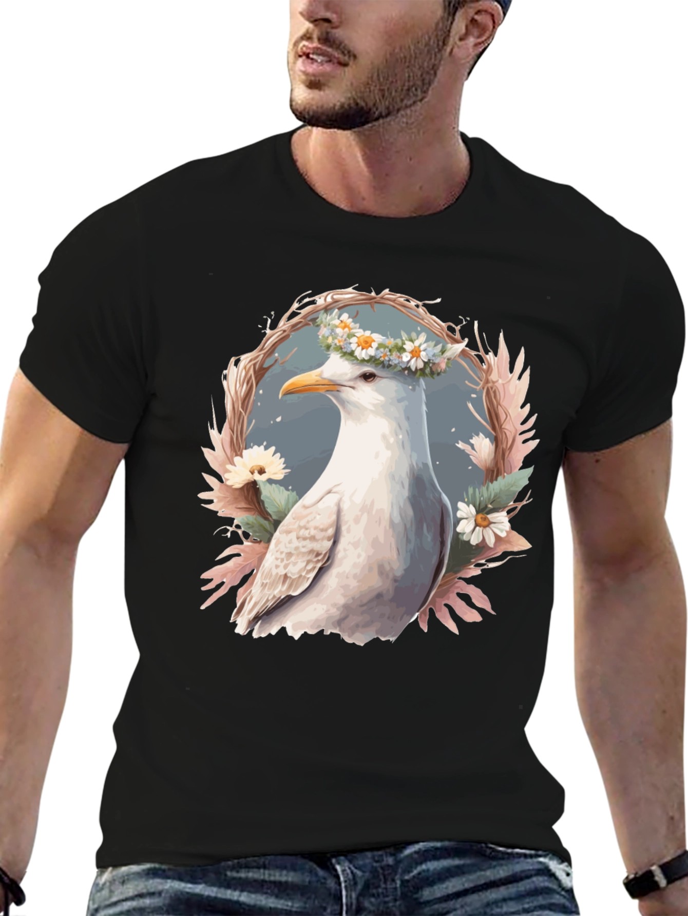 Seagull Floral Wreath Graphic Tee